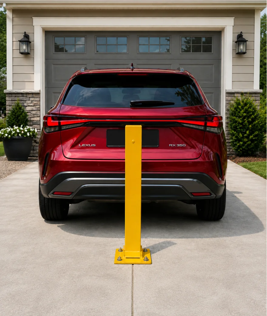 Anti-Theft Parking Bollard - Collapsible application example; configuration may vary