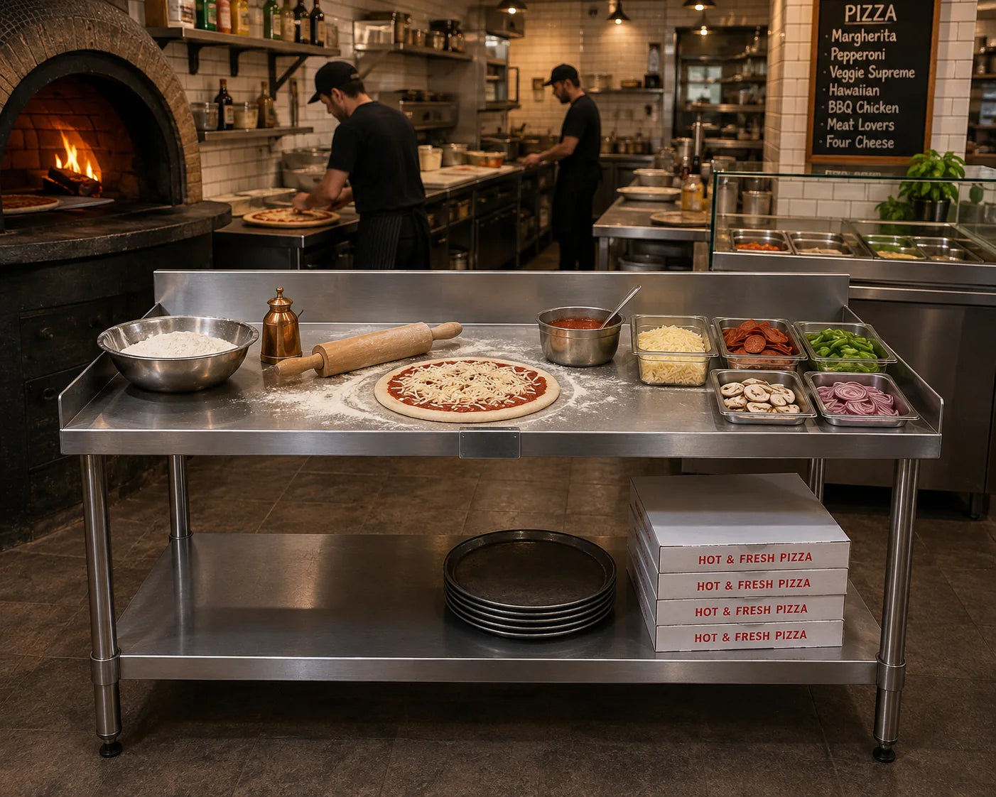 Commercial Pizza Prep Table application example; configuration may vary