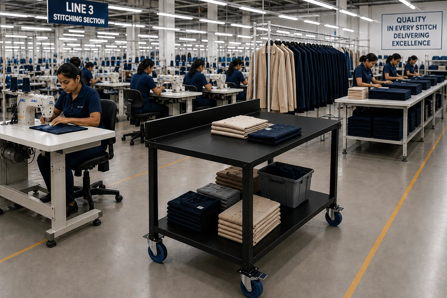 Garment Production Utility Cart application example; configuration may vary