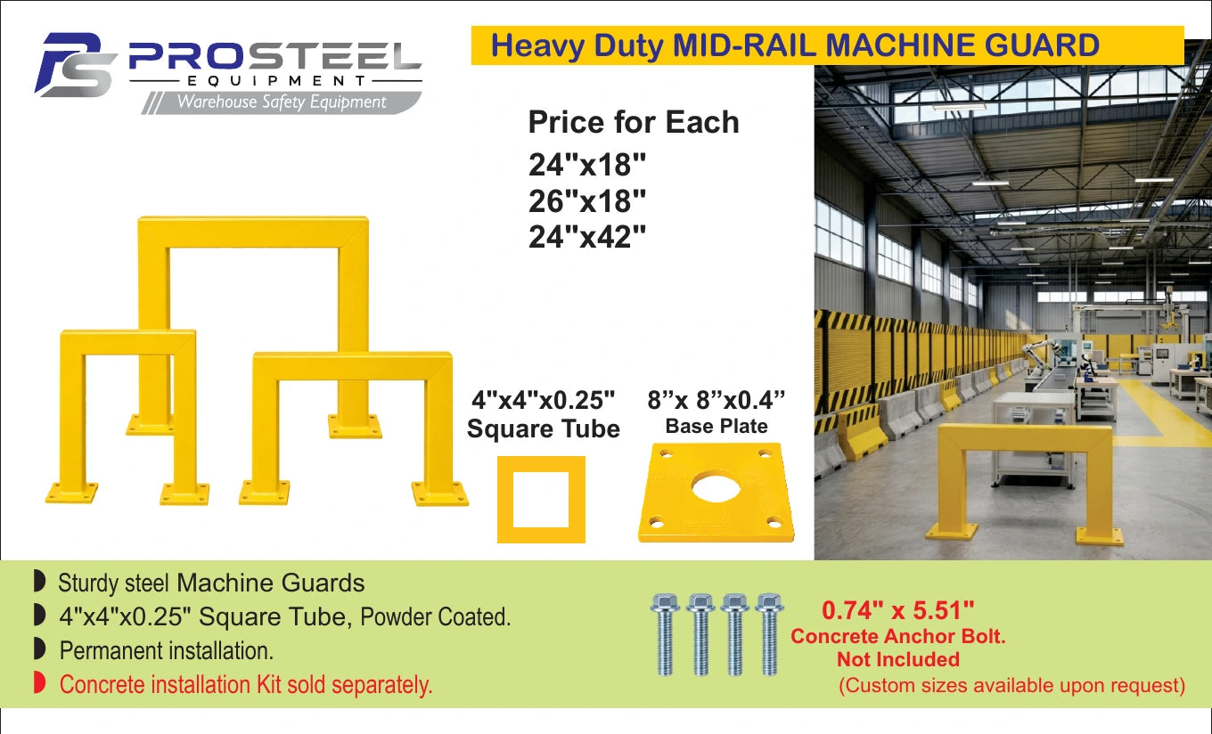 Yellow heavy-duty mid-rail machine guard — Brochure panel