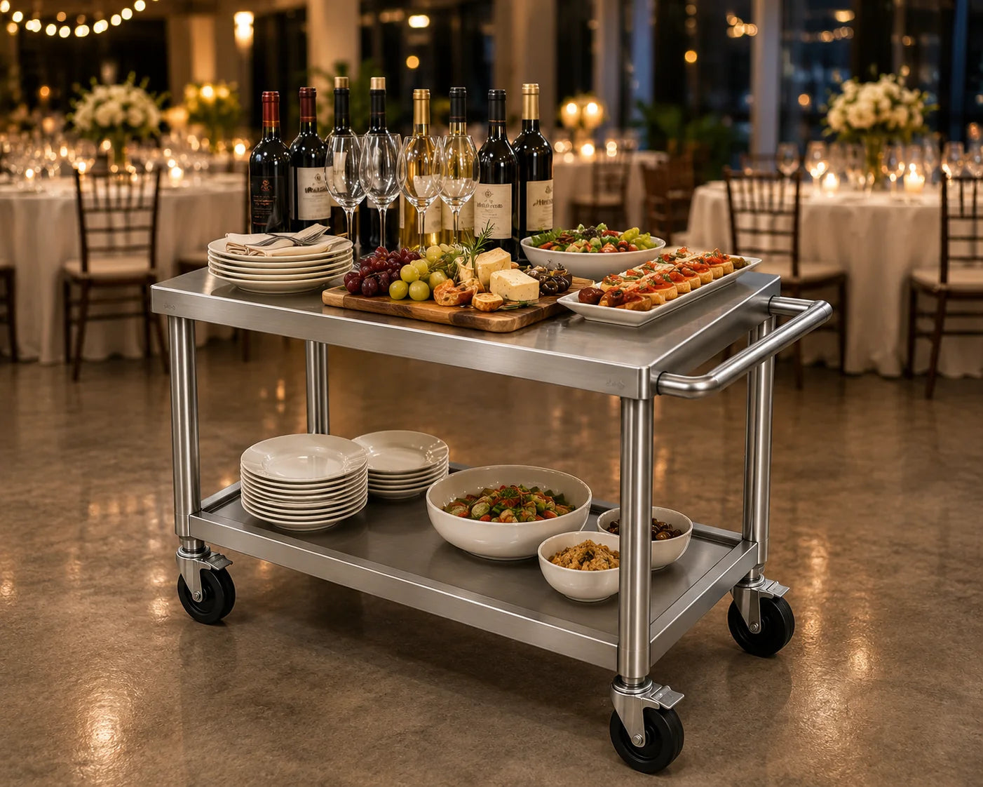 Heavy-Duty 2-Tier Service Cart application example; configuration may vary