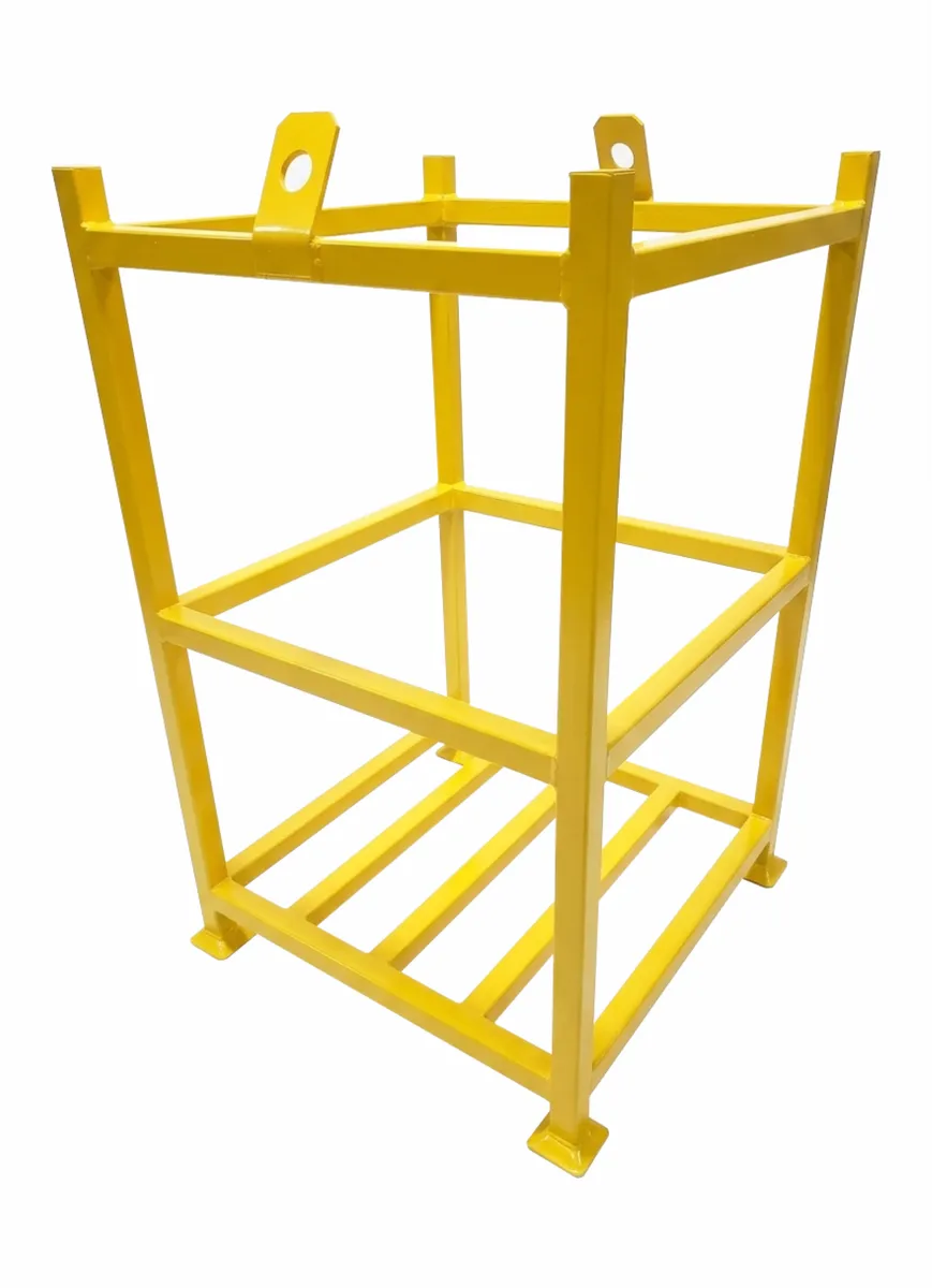 Yellow ProSteel forklift and crane-mounted bottle carrier — Product photo