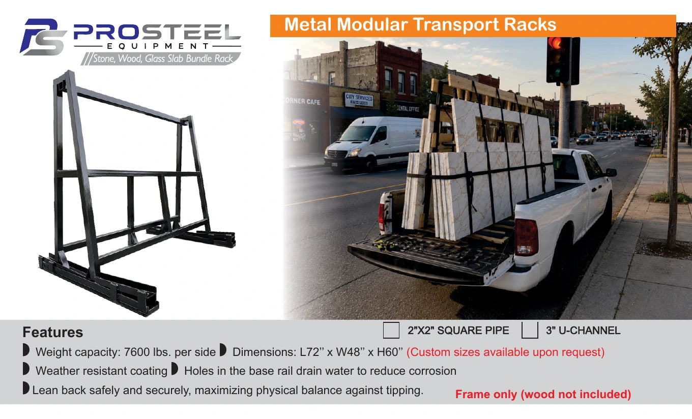 Modular transport rack loaded on a pickup truck — Brochure panel