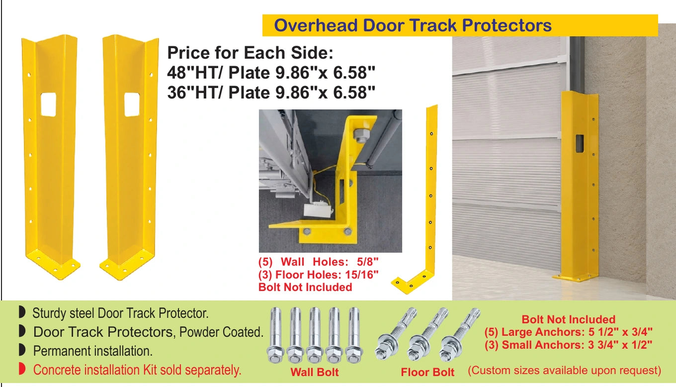 Yellow 36 inch overhead door track protector — Brochure panel