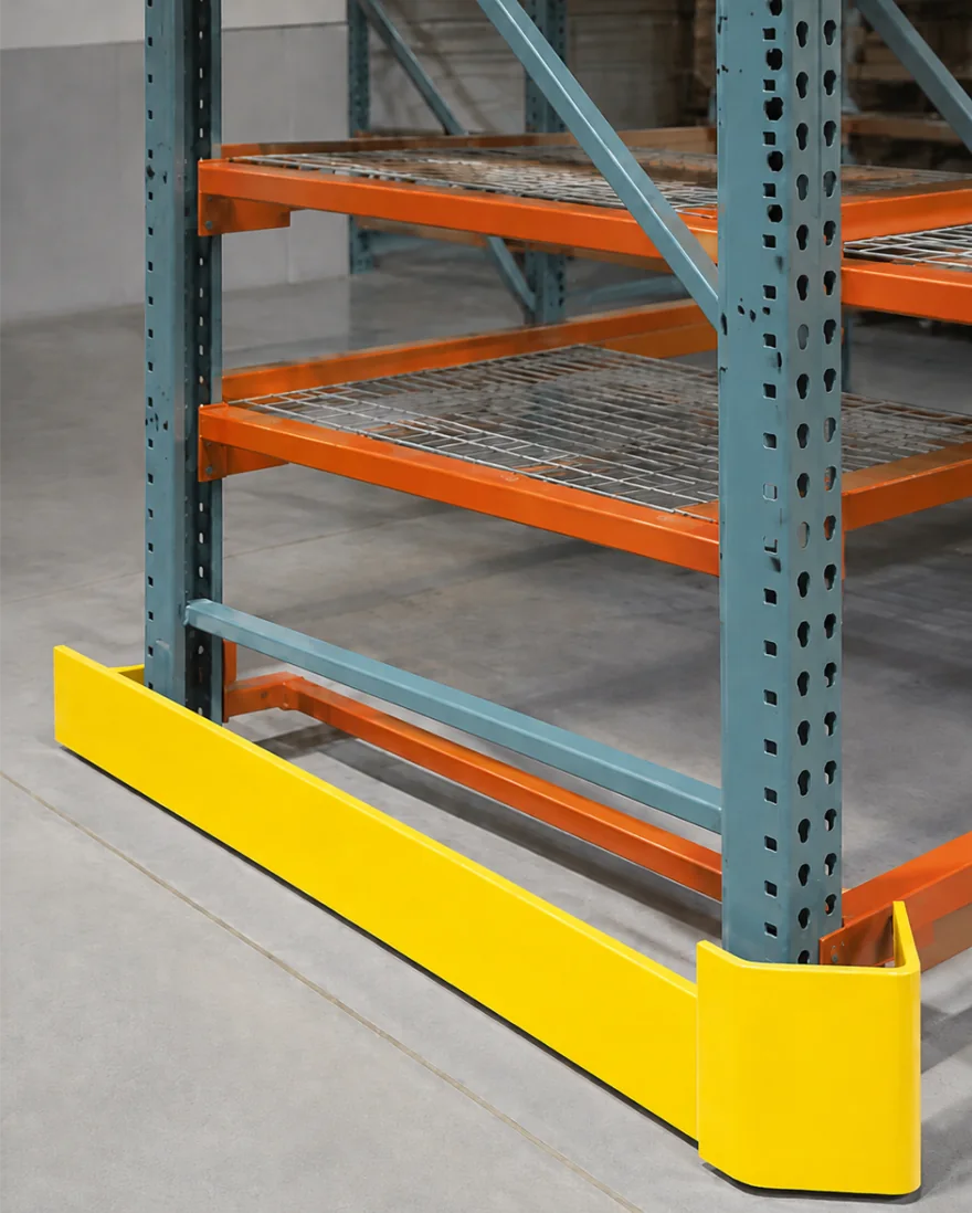Pallet Rack Guard End - 46 x 3 x 5 in application example; configuration may vary
