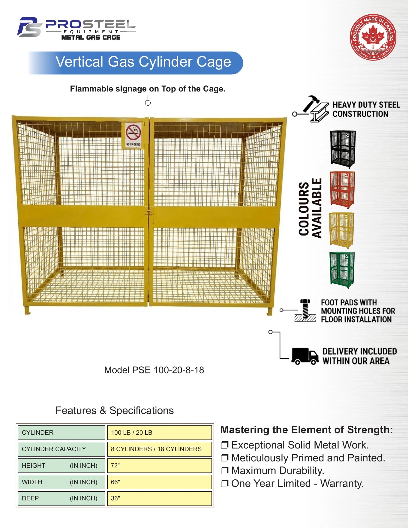 Large ProSteel gas cylinder storage cage — Brochure panel