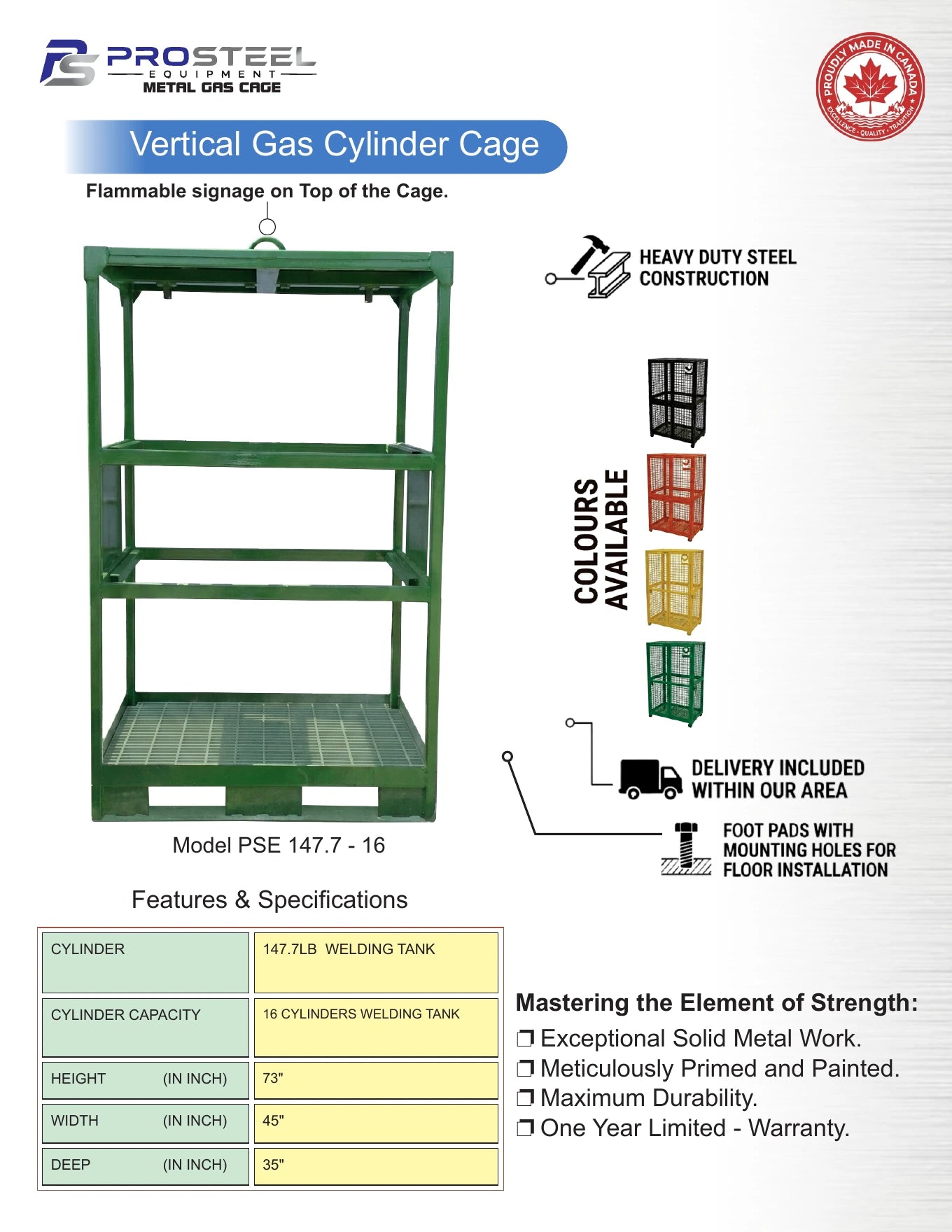 Green ProSteel cage for sixteen welding cylinders — Brochure panel