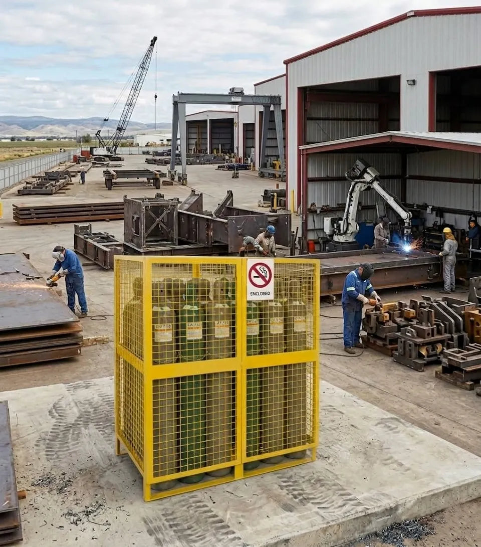 Large ProSteel cage for twenty welding cylinders — Application example; size and configuration may vary