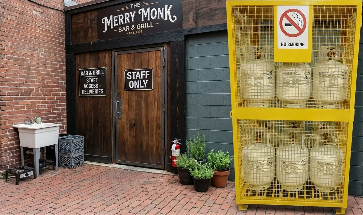 ProSteel cage for eighteen barbecue cylinders — Application example; size and configuration may vary