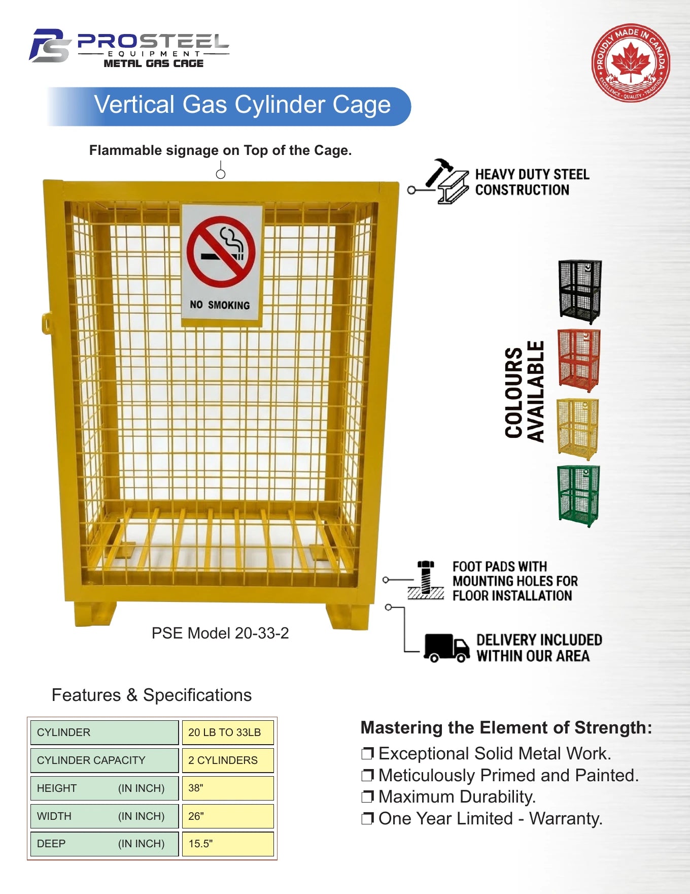 Yellow ProSteel cage for two propane cylinders — Brochure panel