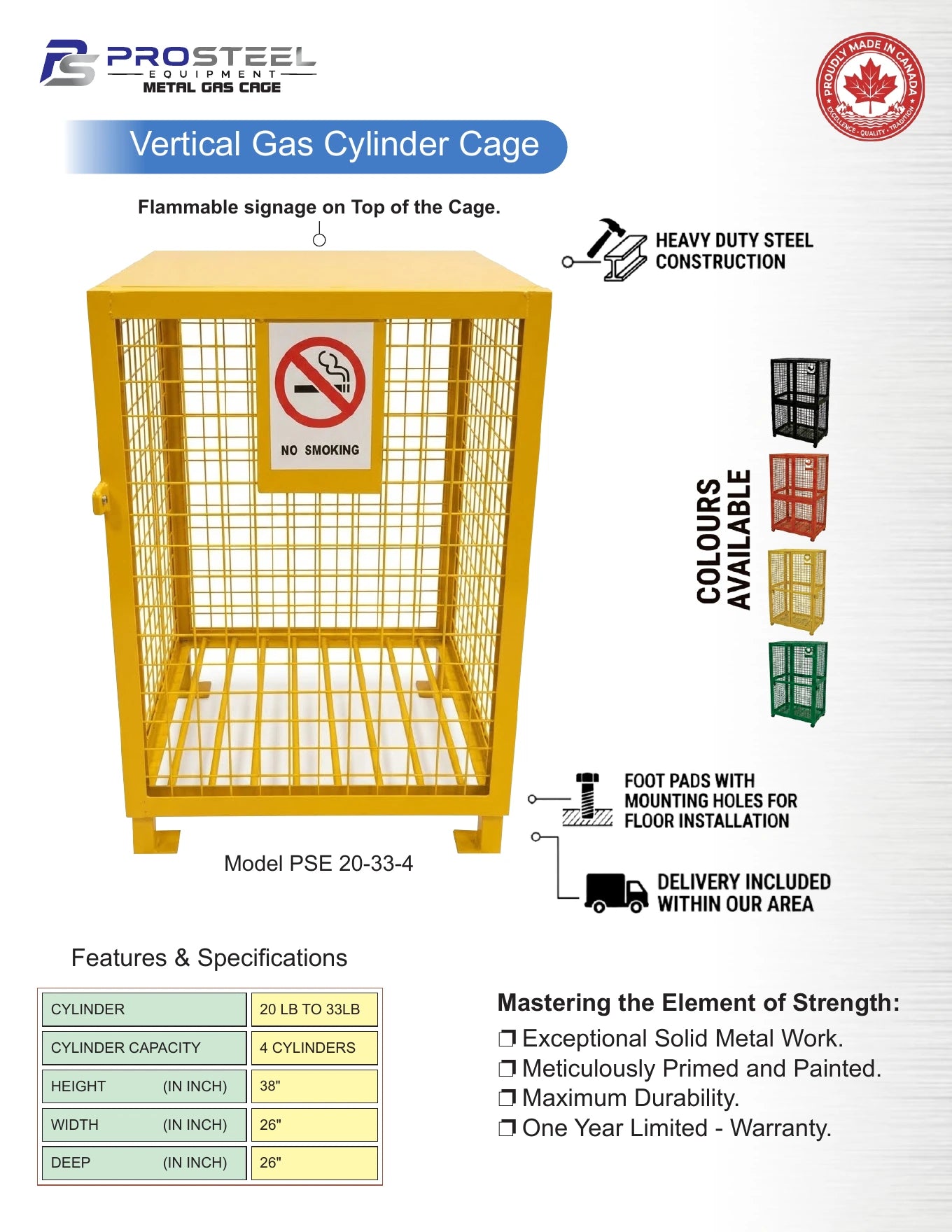 Yellow ProSteel cage for four propane cylinders — Brochure panel