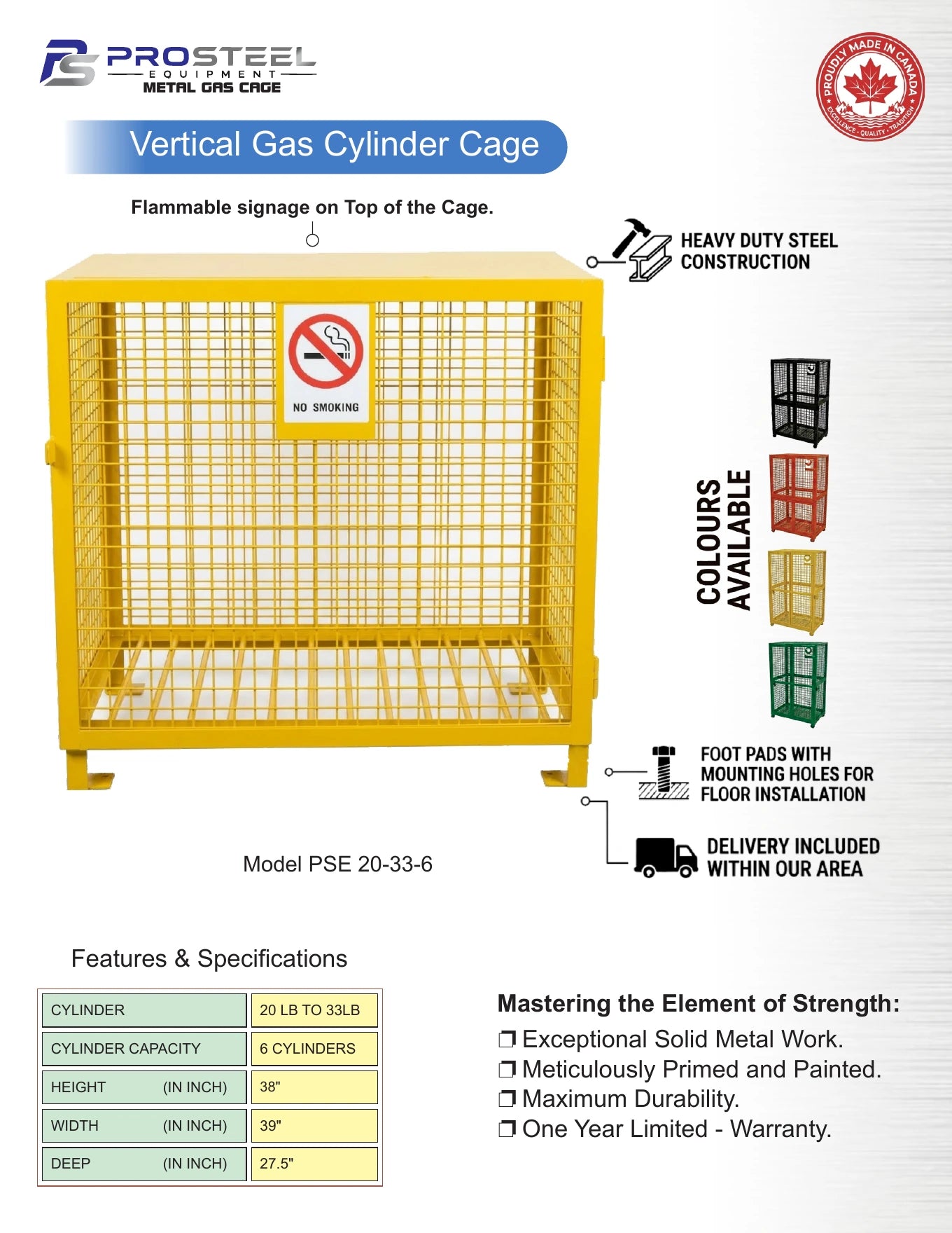 Yellow ProSteel cage for six propane cylinders — Brochure panel