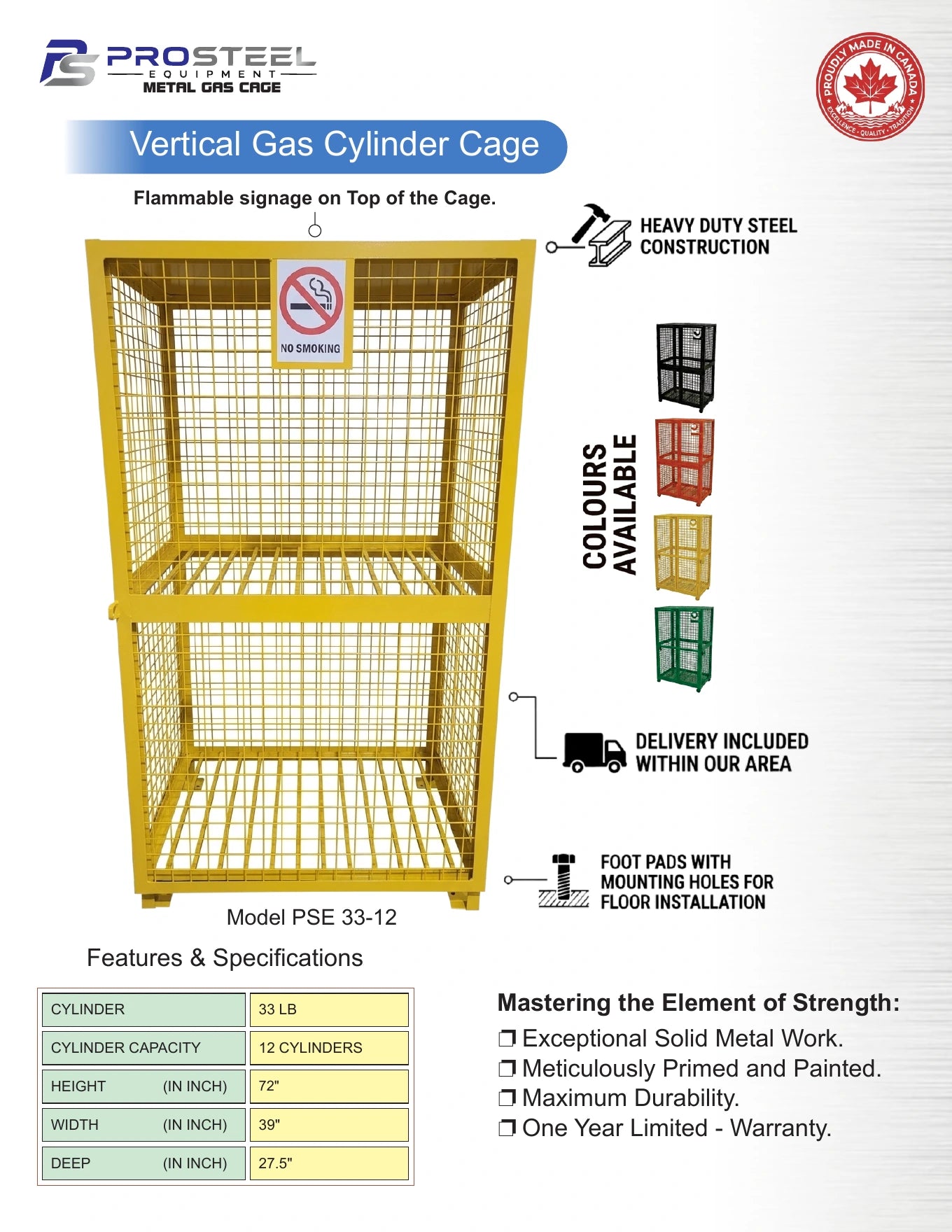ProSteel cage for twelve 33 lb cylinders — Brochure panel