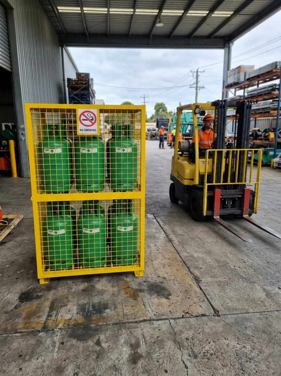 ProSteel cage for twelve 33 lb cylinders — Application example; size and configuration may vary