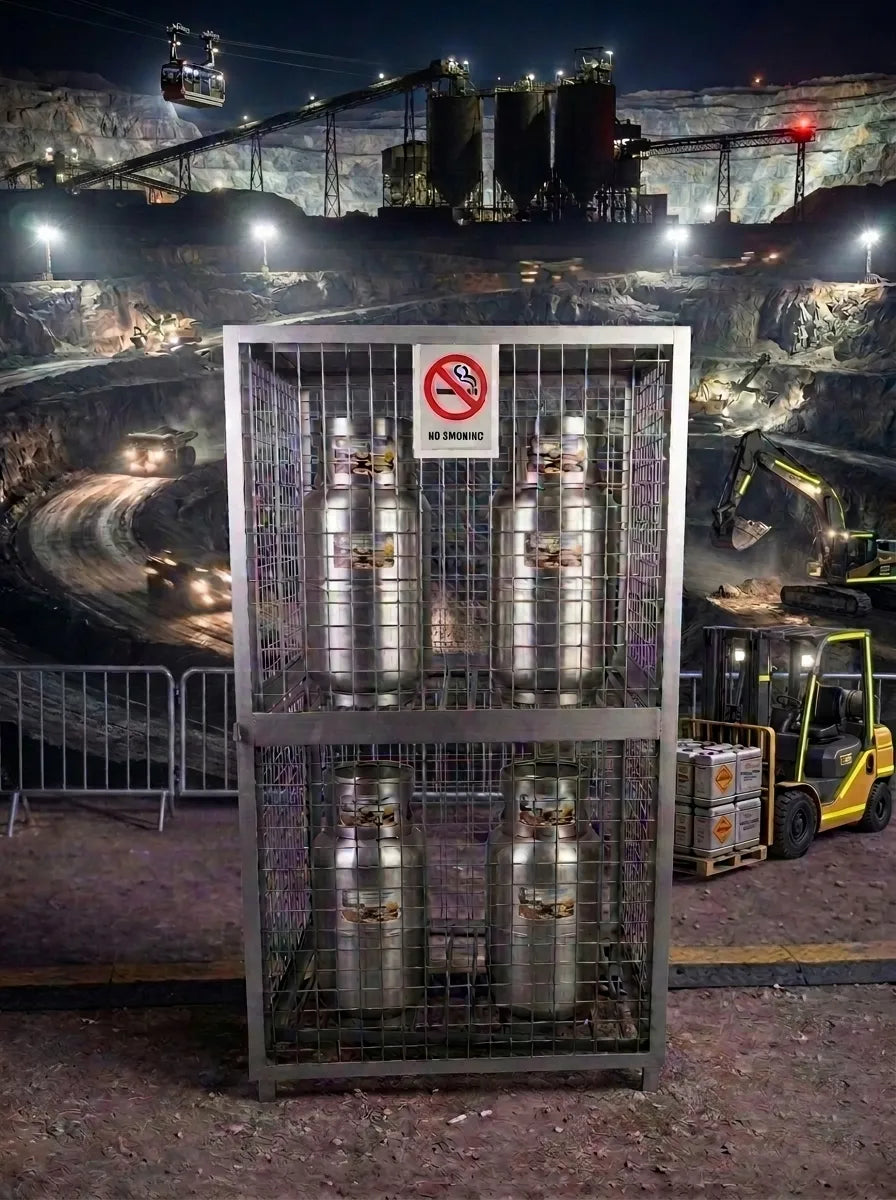 ProSteel cage for eight forklift propane cylinders — Application example; size and configuration may vary