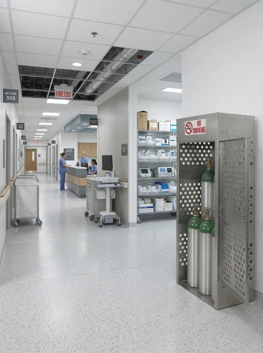 Laser-cut aluminum ProSteel oxygen cylinder cage — Application example; size and configuration may vary