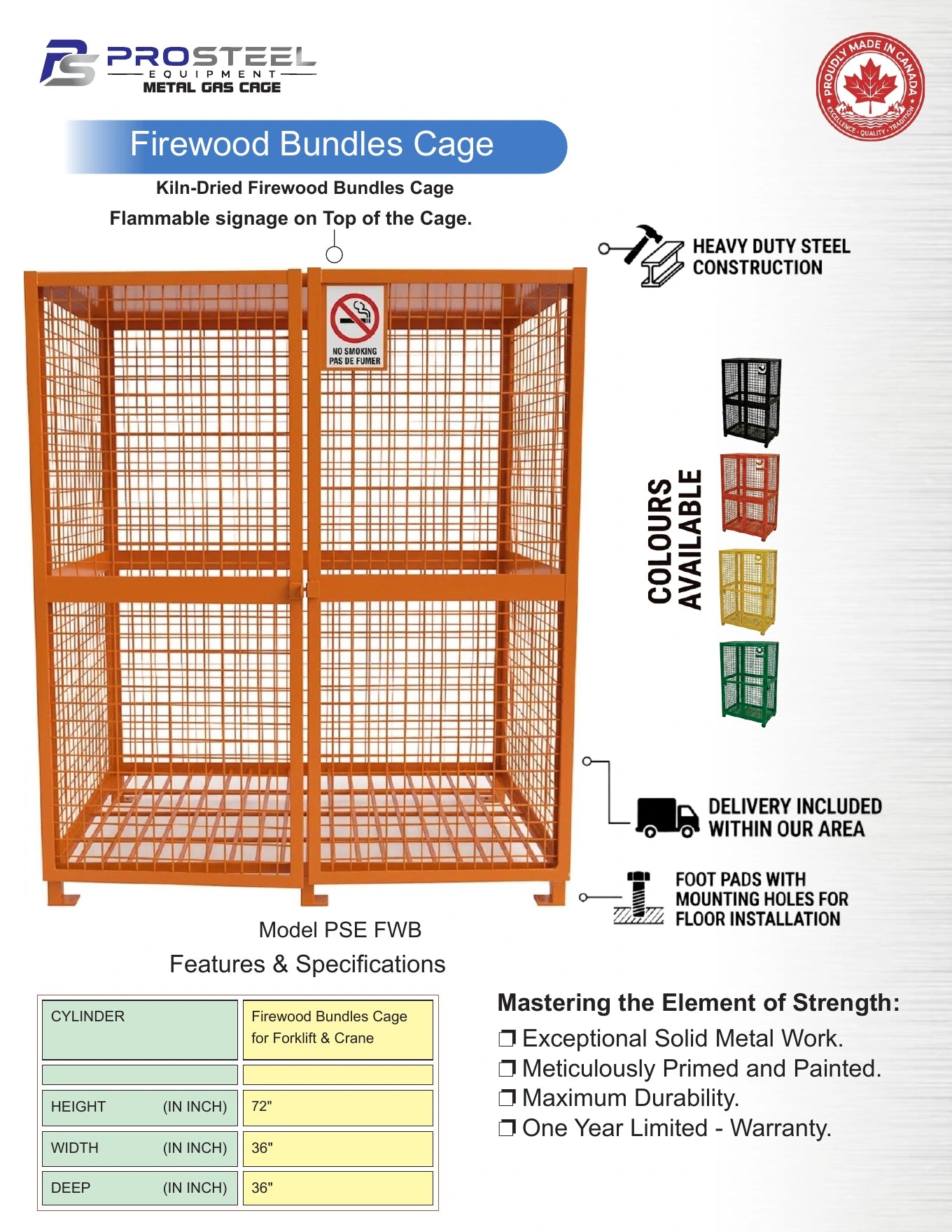 Orange ProSteel firewood bundle carrier cage — Brochure panel