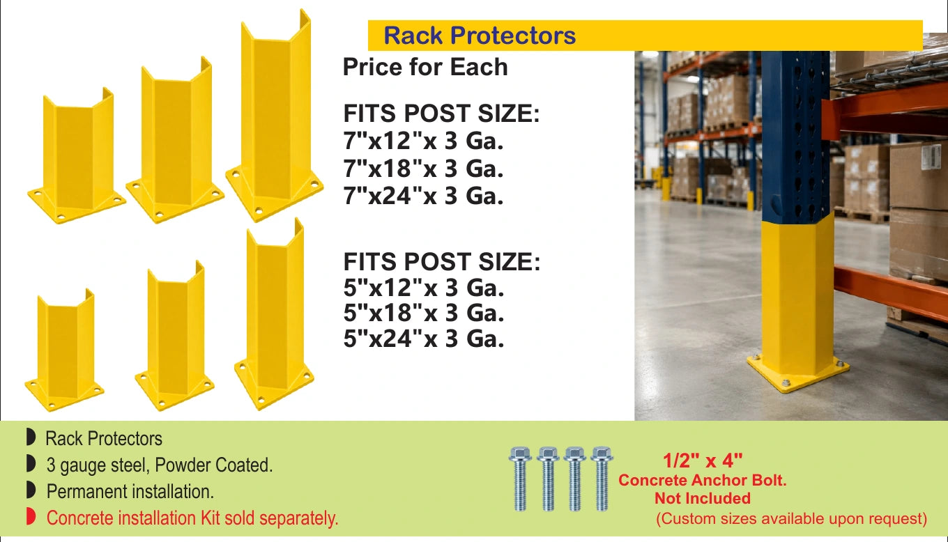 Yellow 5 by 24 inch pallet rack protector — Brochure panel