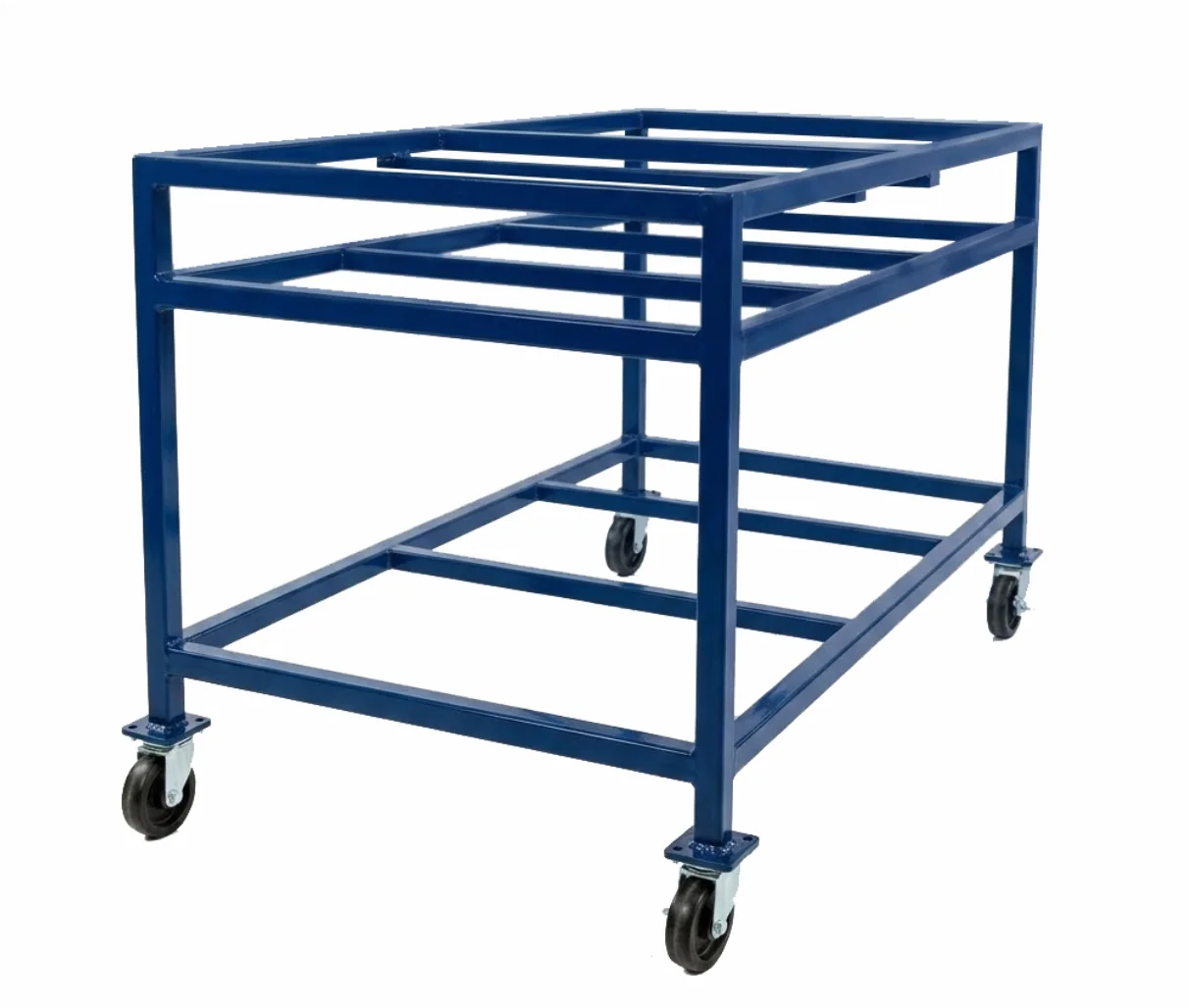 Blue three-tier triple stacker table on casters — Product photo