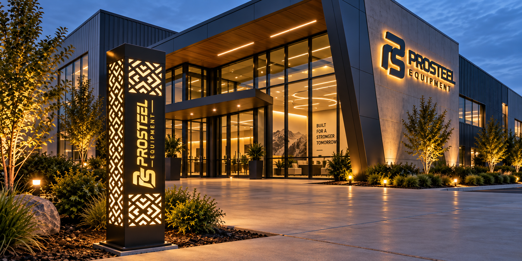 Lumina illuminated architectural columns visualized outside a commercial building